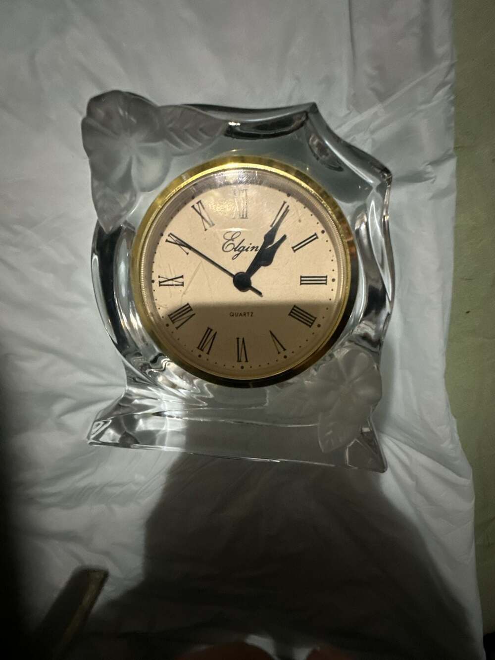 Elgin Desk Mantle Clock Crystal Glass W/